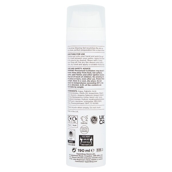 Superdrug B. Men Sensitive Shave Gel 190mlÿ