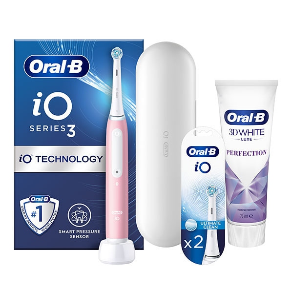 Oral-B iO3 Pink Electric Toothbrush+Toothbrush Heads & Paste Bundle