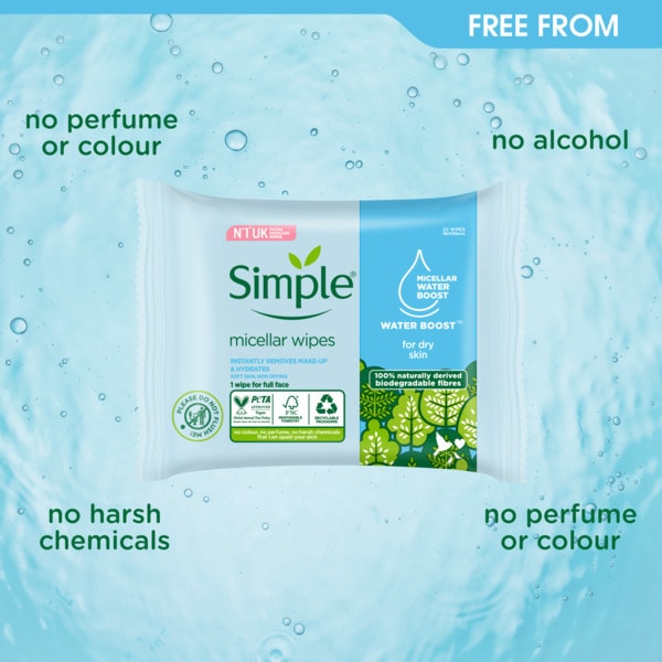 Simple Kind to Skin Water Boost Micellar Cleansing Wipes 20 wipes