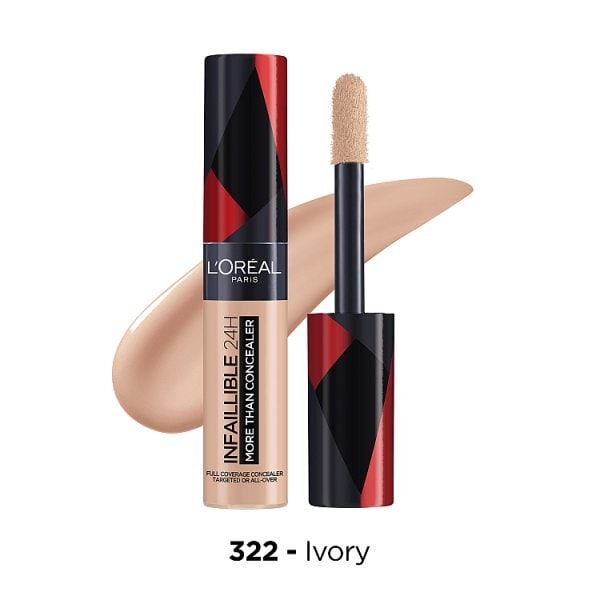 L'Oréal Paris Concealer, Full Coverage Makeup for Face, Infallible More Than Concealer, Natural Matte Finish, Up to 24 Hour Wear, for Dark Circles, Blemishes, Uneven Skin Tone, Shade 322 Ivory