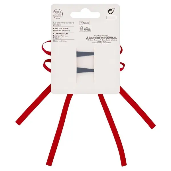 Studio London Bow Clips 2pk Red