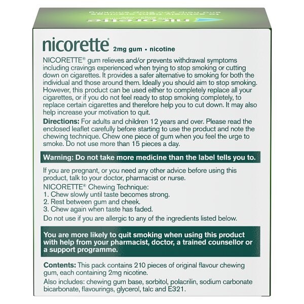 Nicorette® Original 2mg Nicotine Gum 210s (Stop Smoking)