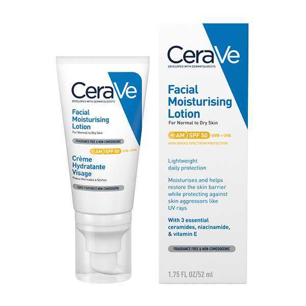 Cerave AM Facial Moisturiser SPF50 Normal to Dry Skin 52ml