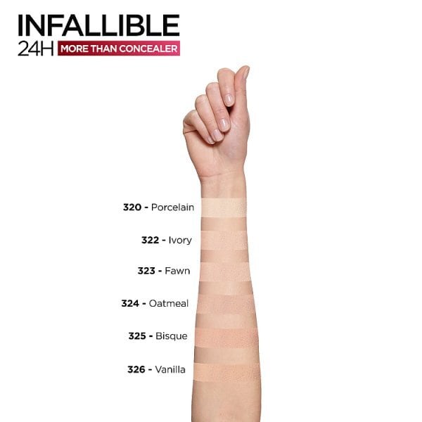 L'Oréal Paris Concealer, Full Coverage Makeup for Face, Infallible More Than Concealer, Natural Matte Finish, Up to 24 Hour Wear, for Dark Circles, Blemishes, Uneven Skin Tone, Shade 322 Ivory