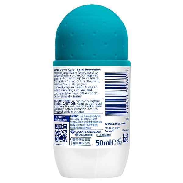 Sanex Derma Care+ Total Protection 72Hr Antiperspirant 50Ml